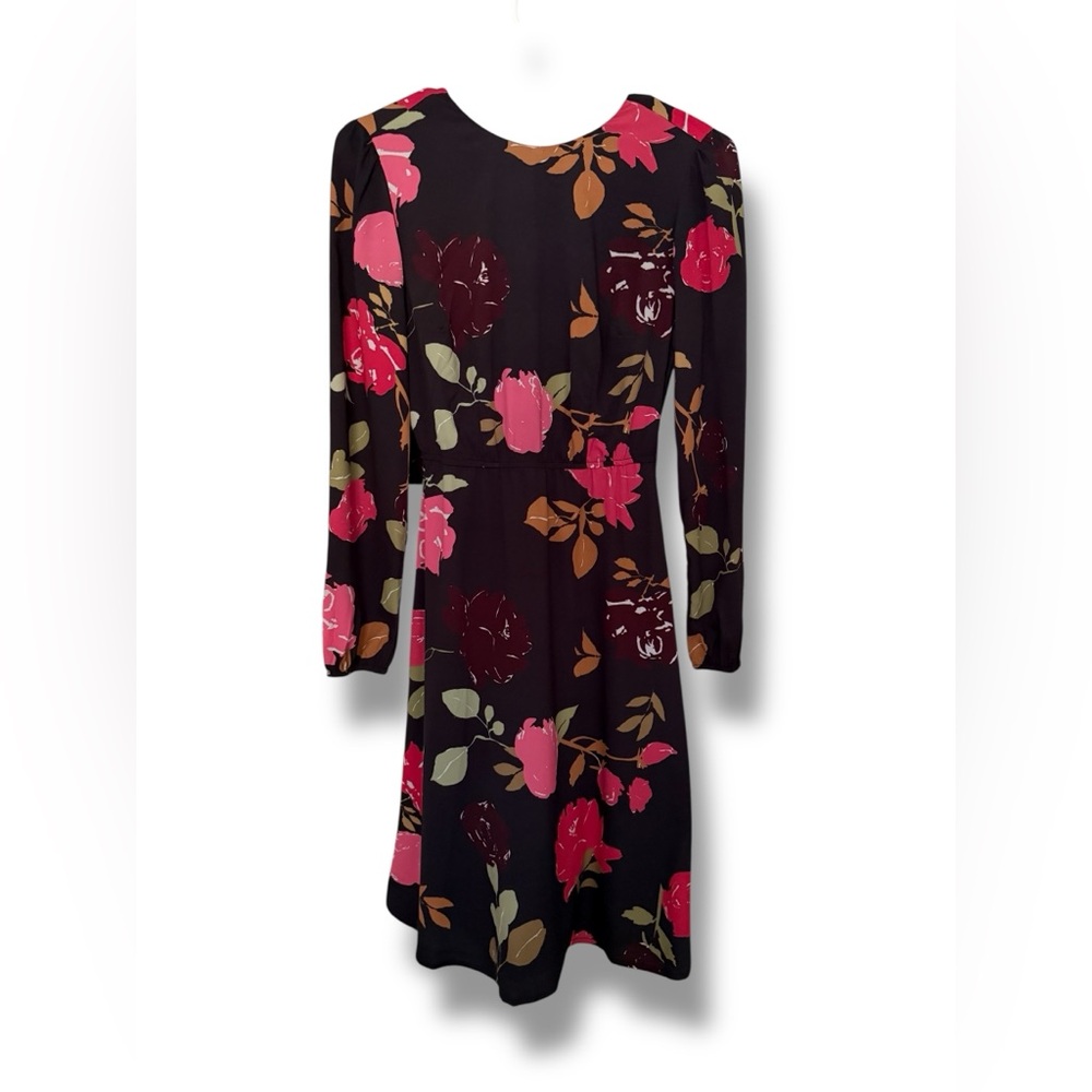 eShakti Black Long Sleeve Dress with Pink & Red Floral Design Size 0